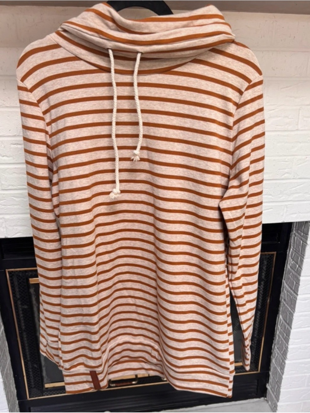 AMPERSAND AVE Cream and Brown Striped Cowl Sweatshirt